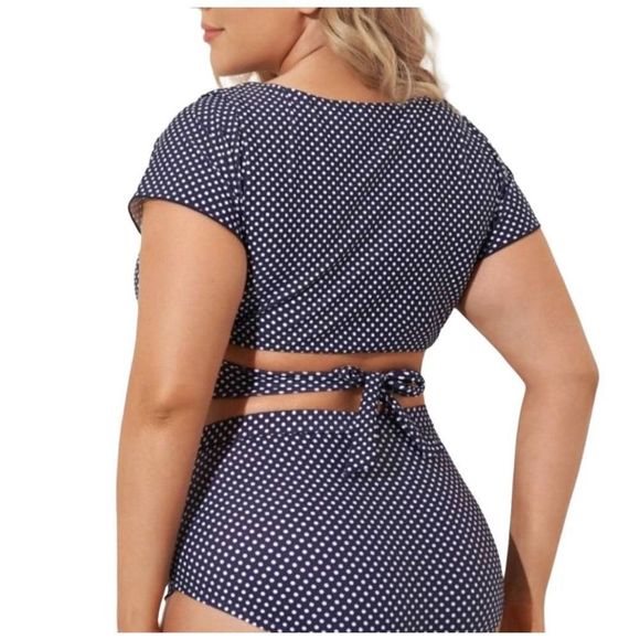 Meet Curve Women's Navy/White Polka-dot Nylon/Spandex Two Piece Swimsuit NEW - Picture 4 of 16